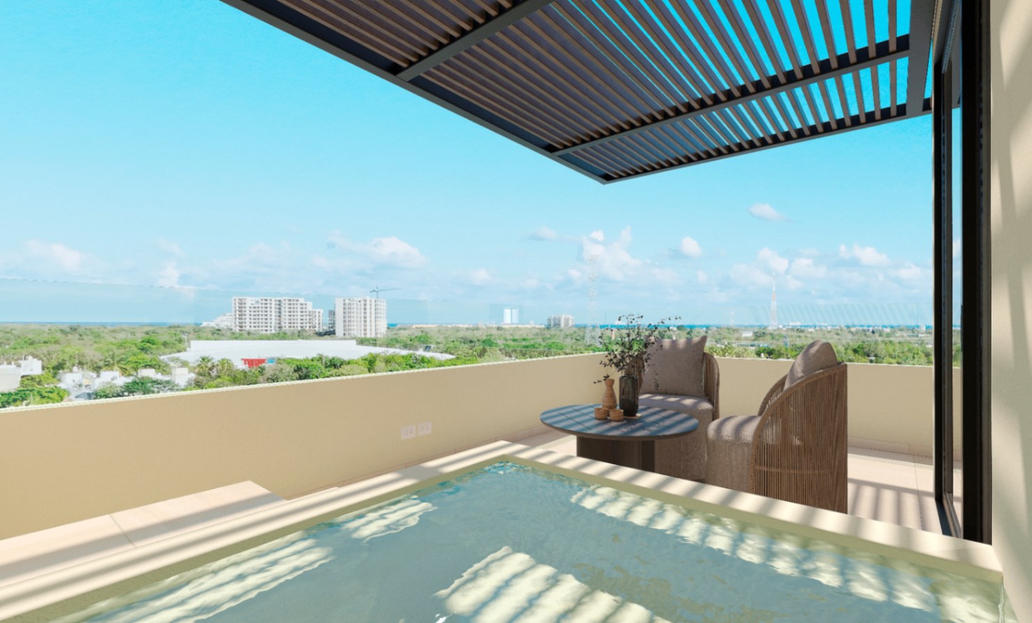 Terraza de penthouse con alberca privada
